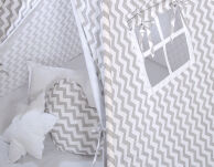 Namiot TIPI dla dzieci +mata + zawieszki pióra -  Chevron szary - 5