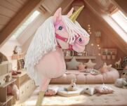 Hobby Horse Jednorożec na kiju mały różowy z białą grzywą i złotym rogiem - 9