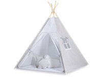 Namiot Tipi dla dzieci+ zawieszki pióra - Białe grochy na szarym - 2