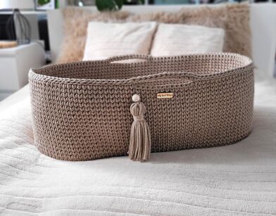 Kosz Mojżesza BOHO bawełniany Handmade z materacykiem - sand