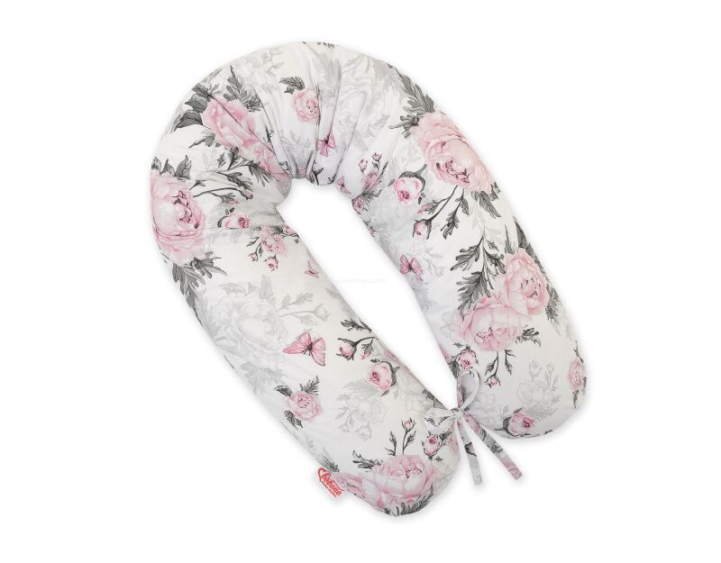 Poduszka ciążowa Longer dla kobiet w ciąży do spania + zdejmowana poszewka - Romantic peonies