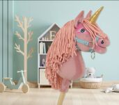 Hobby Horse Jednorożec na kiju mały brudny róż z różową grzywą i złotym rogiem - 6