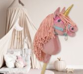 Hobby Horse Jednorożec na kiju mały brudny róż z różową grzywą i złotym rogiem - 8