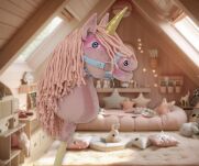 Hobby Horse Jednorożec na kiju mały brudny róż z różową grzywą i złotym rogiem - 9