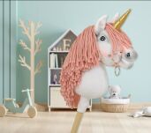 Hobby Horse Jednorożec na kiju mały biały, grzywa brudny róż i złoty róg - 6