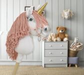 Hobby Horse Jednorożec na kiju mały biały, grzywa brudny róż i złoty róg - 7