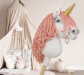 Hobby Horse Jednorożec na kiju mały biały, grzywa brudny róż i złoty róg - 8