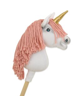 Hobby Horse Jednorożec na kiju mały biały, grzywa brudny róż i złoty róg