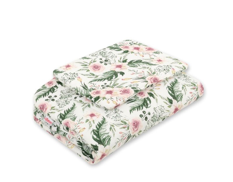 Komplet pościeli dla niemowląt z wypełnieniem 2-cz 75x100cm NEWBORN - peonie różowe