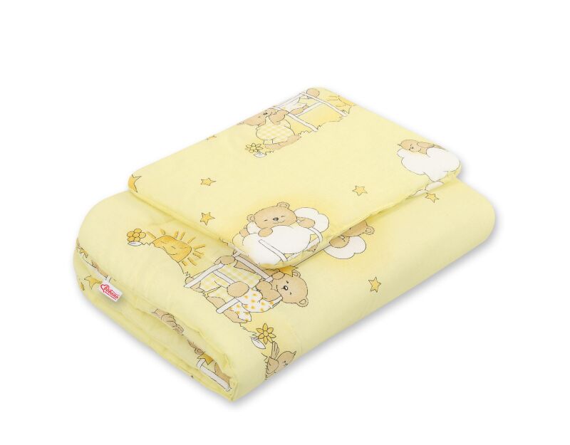 Komplet pościeli dla niemowląt z wypełnieniem 2-cz 75x100cm NEWBORN - Misie w chmurkach żółte