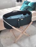 Kosz Mojżesza BOHO bawełniany Handmade z materacykiem - butelkowa zieleń - 3