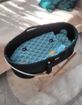 Kosz Mojżesza BOHO bawełniany Handmade z materacykiem - butelkowa zieleń - 4