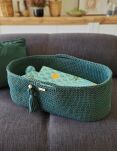 Kosz Mojżesza BOHO bawełniany Handmade z materacykiem - butelkowa zieleń - 5