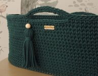 Kosz Mojżesza BOHO bawełniany Handmade z materacykiem - butelkowa zieleń - 6