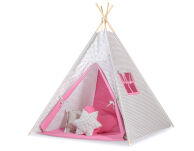 Namiot Tipi dla dzieci+ zawieszki pióra - Kratka szara- różowy - 2