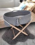 Kosz Mojżesza BOHO bawełniany Handmade z materacykiem - ciemny szary - 2