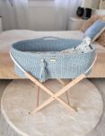 Kosz Mojżesza BOHO bawełniany Handmade z materacykiem - misty blue - 3