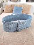 Kosz Mojżesza BOHO bawełniany Handmade z materacykiem - misty blue - 5