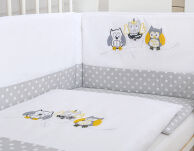 Komplet pościeli dla dzieci 120x90cm z ochraniaczem 3-cz Sówki szare z haftem szaro-żółtym - 3