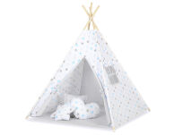 Namiot Tipi dla dzieci + zawieszki pióra - Gwiazdy szaro-niebieskie/szary - 2