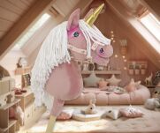 Hobby Horse Jednorożec na kiju mały brudny róż z białą grzywą i złotym rogiem - 9
