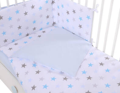 Pościel dla niemowląt z ochraniaczem 3-części BOBONO - gwiazdy szaro-niebieskie