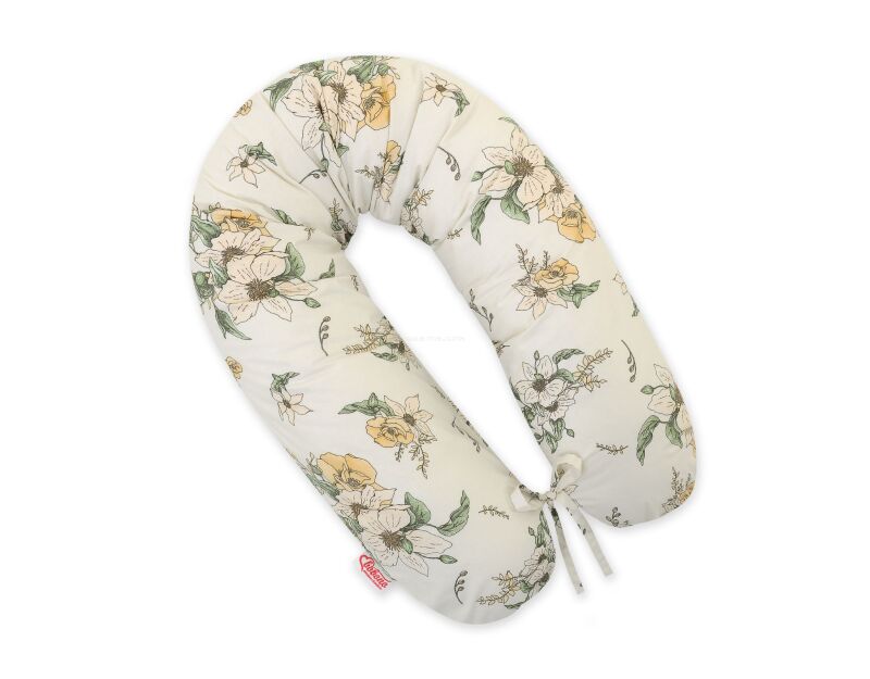 Poduszka ciążowa Longer dla kobiet w ciąży do spania + zdejmowana poszewka - Clematis on beige