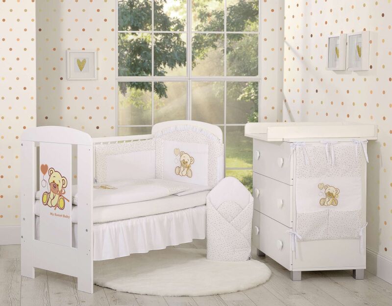 Komplet pościeli dla dzieci 135x100cm z ochraniaczem 3-cz Miś z kokardką biały